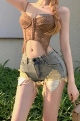 Low Rise Ripped Pocket Detail Shorts