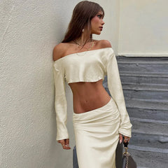 Solid Color Casual Off-shoulder Silk Dress