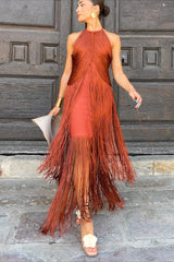 Elegant Halter Tassel Cocktail Dress