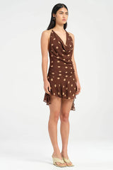 Polka Dot Chiffon Halter Mini Dress