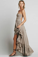 Backless Bohemian Beach Cotton Maxi Boho Dress