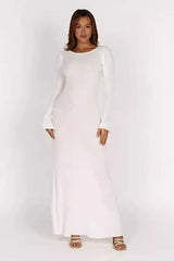 Knit Backless Tie Waist Long Sleeve Bodycon Dress