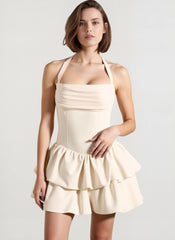 Satin Halter Bubble Hem Vacation Dress