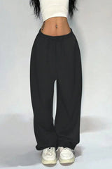 Street Trendy Loose Solid Wide Leg Straight Pants