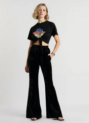 High Waist Velvet Wide Leg Velour Flare Pants