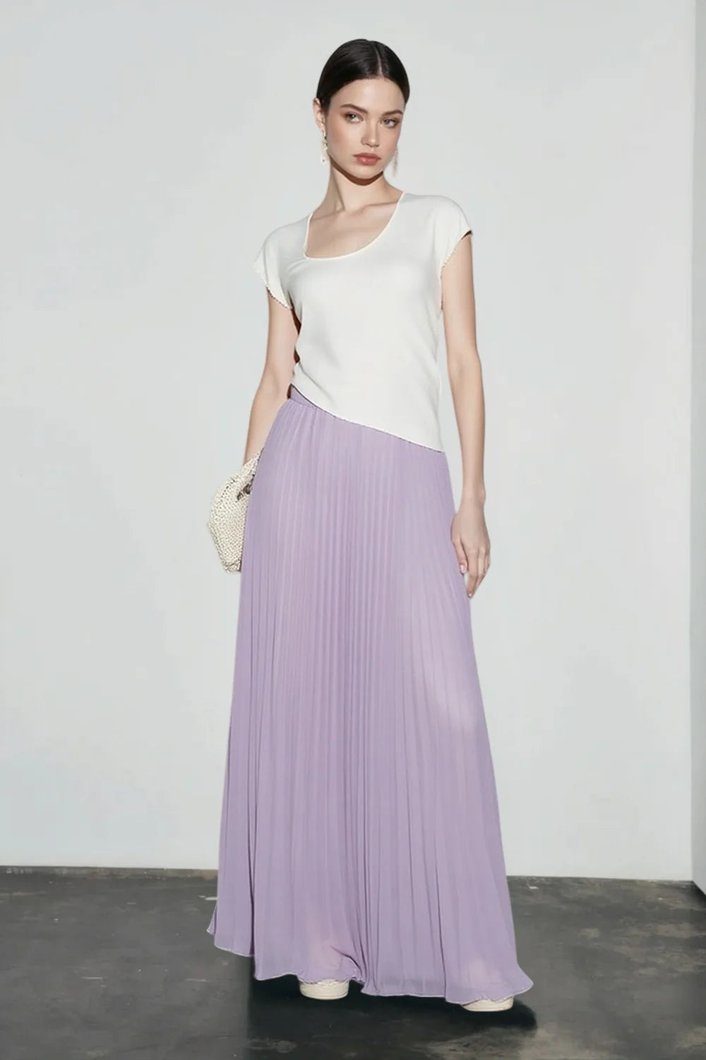 Chiffon Pleated Flowing Maxi Skirt