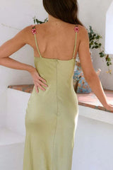 Bodycon Backless Satin Lace-Trim Cami Maxi Silk Dress
