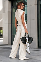 Sleeveless Lapel Two Piece Work Set