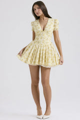 Sweetheart Puff Sleeve A-Line Floral Dress