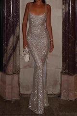 Glam Rhinestone Evening Maxi Dress