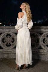 Elegant Halter Long Sleeve Reception Dress