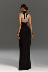 Halter Backless Tie High-Slit Ruched  Formal Dress