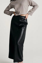 High Slit PU Leather Bodycon Skirt