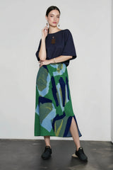 Color Block Print Pleated Vacation Skirt