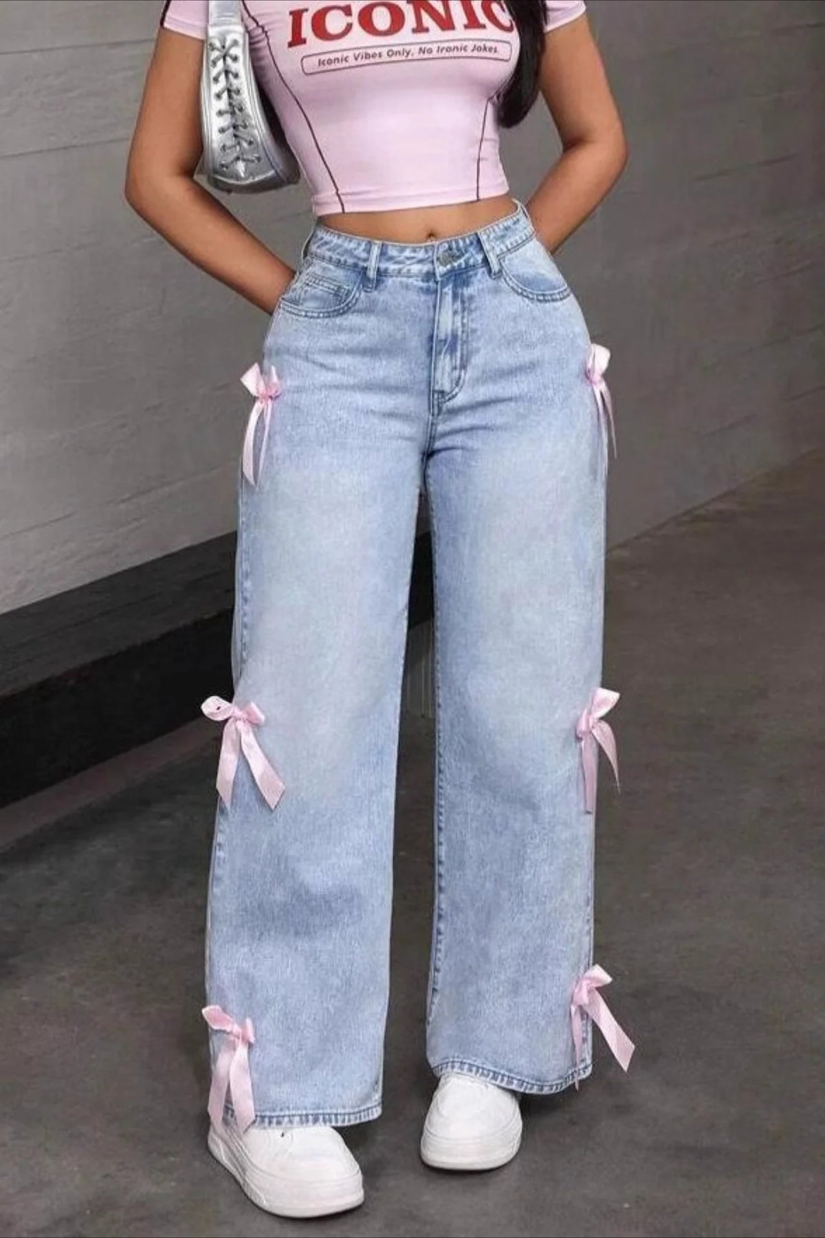 Bow Detail Straight Leg Jeans