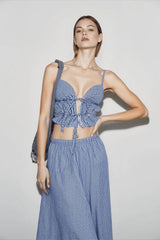 Plaid Spaghetti Strap Crop Top Skirt Vacation Set