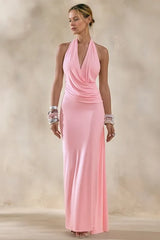 Asym Halter Backless Draped Party Dress