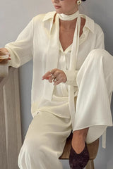 Effortless Chic Streamer Textured Shirt Pants Two Piece Set