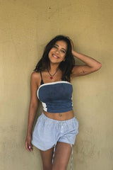 Y2K Contrast Stripe Elastic Waist Shorts
