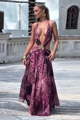 Halter Backless Split  Maxi Boho Dress