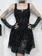 2024 Summer New Harajuku Retro  Wrapped Hip Mini Dress Y2K Vintage Gothic Punk Dark Style Tie Up A-Line Dress