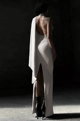Draped Halter Slit Maxi Birthday Dress