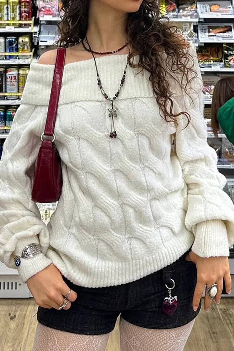 Ribbed Off Shoulder Knit Sweater