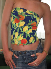 Flower Print Slim Tank Strapless