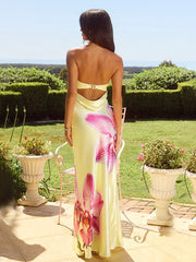 Strapless Yellow Slim Beach Floral Dress