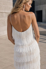 Layered Tassel Backless Long Slip Dress