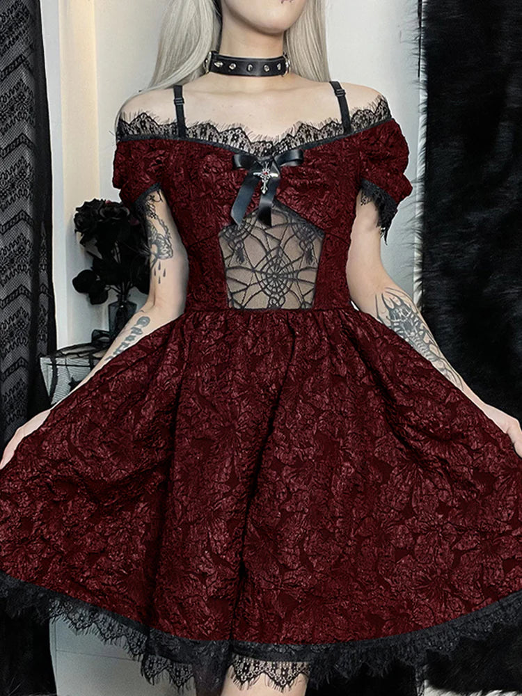 Mini Party Aesthetic One Shoulder Strap  Lace Cutouts Elegant A-Line High Waist Prom Y2K Grunge Clubwear Dress