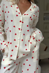 Loose Fit Love Pattern Sleepwear Pajama Set