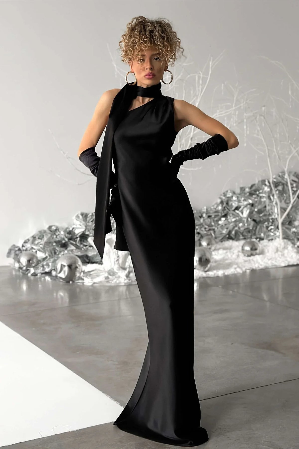 One Shoulder Fitted Silk Dress