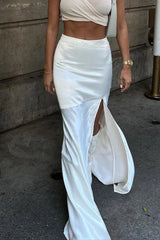High Waist Fishtail Slit Flowy Slim Fit Skirt