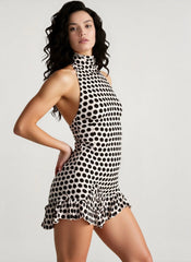 Polka Dot Halter Backless Bodycon Mini Dress