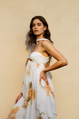 Halter Backless Floral Lace Vacation Dress