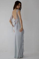High Slit Ruffle Slip Dress