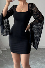 Bell Sleeve Square Neck Lace Dress