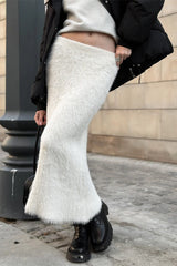 Knit Faux Fur Trim Maxi Skirt
