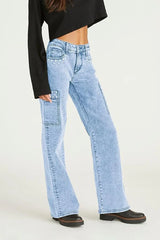 Y2K Pearl Embellished High Waist Boyfriend Straight Jeans