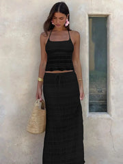 Chiffon Lace Halter Maxi  Long Two Piece Skirt Set