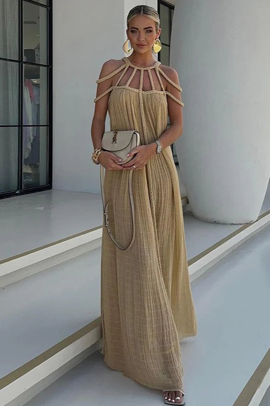 Halter Off Shoulder Tie Loose Boho Dress