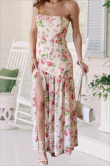 Off Shoulder Ruffle High Low Hem Floral Dress