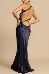 Bodycon Asymmetrical Neck Silk Dress