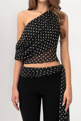 Polka Dot Off Shoulder Crop Top Set