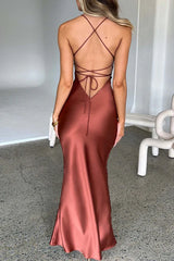 Backless Lace-Up Silk Dress