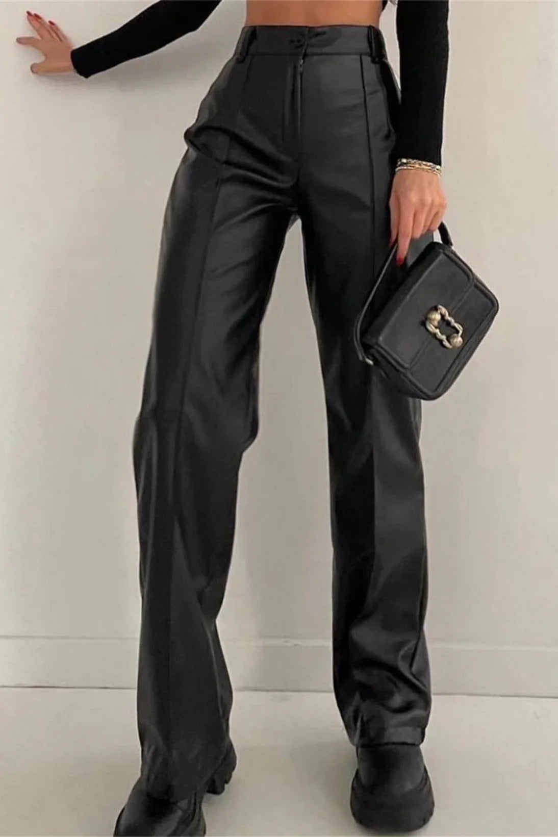 Slimming Straight PU Cool Fashion Casual Pants