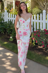 Floral Print Tie Back Vacation Maxi Slip Dress