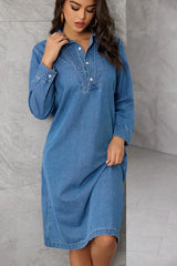 Vintage Collar Midi Denim Dress