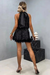Sequin Halter Tie Sleeveless Chic Cocktail Dress